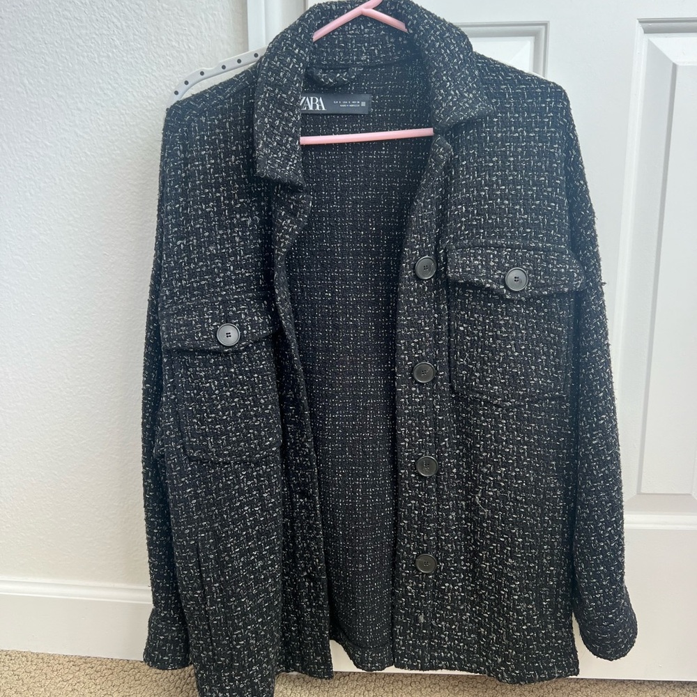 Zara Textured Black and Silver Blazer